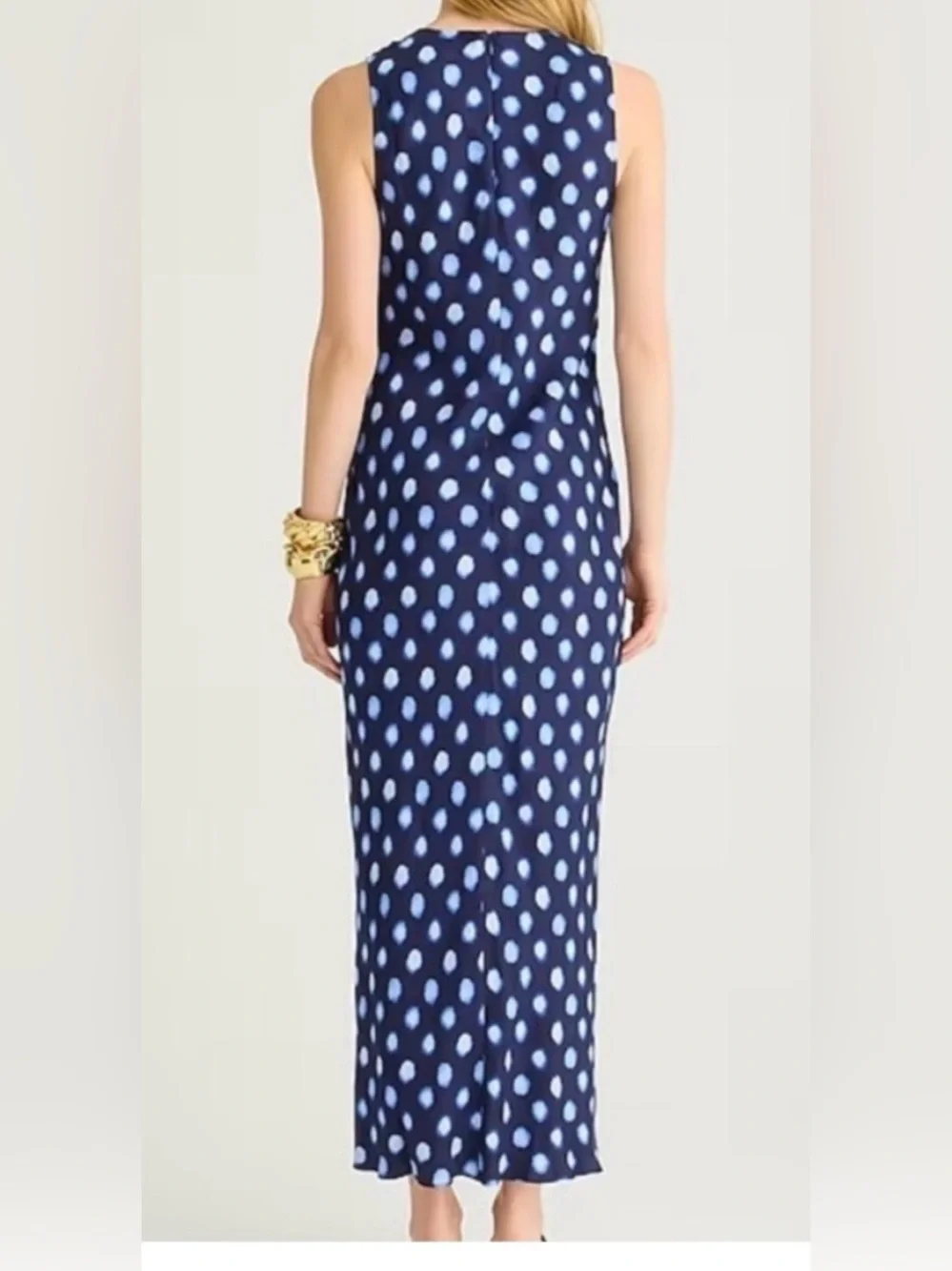 J. Crew High-neck Midi Dress in Blue Polka Dot Drapey Cupro Size 10